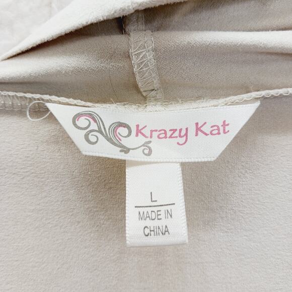 Kimono Krazy Kat Open Cardigan Beige Lace Boho Romantic Fairy Sueded Y2K Size L - Picture 12 of 14